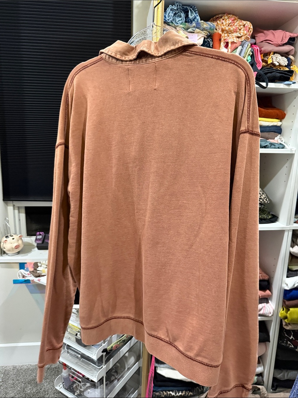 BDG (FLAW) oversized Rust Brown Polo-Style Crewneck Sweatshirt pocket large - Picture 3 of 8